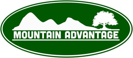 The mountain advantage logo has a mountain and a tree on it.