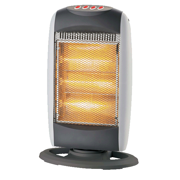 A halogen heater is on a white background