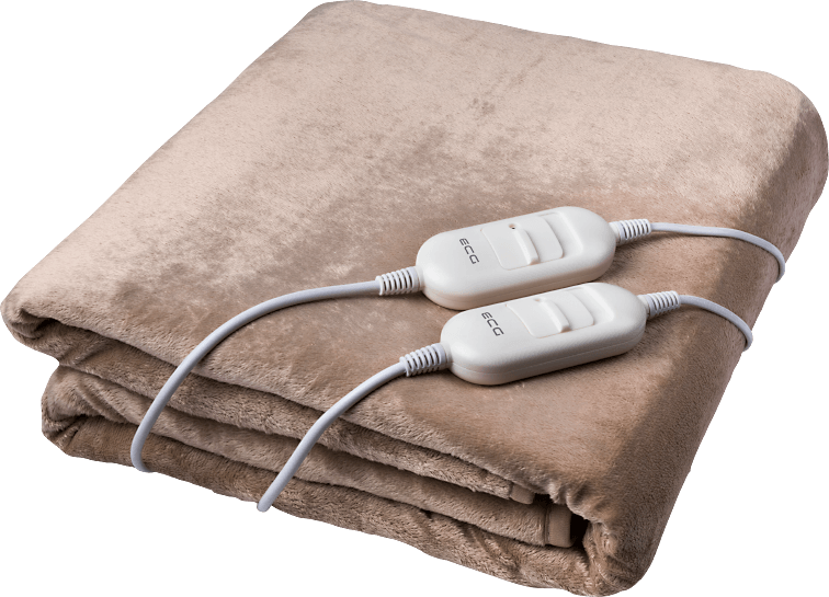 A brown electric blanket with two remotes on it
