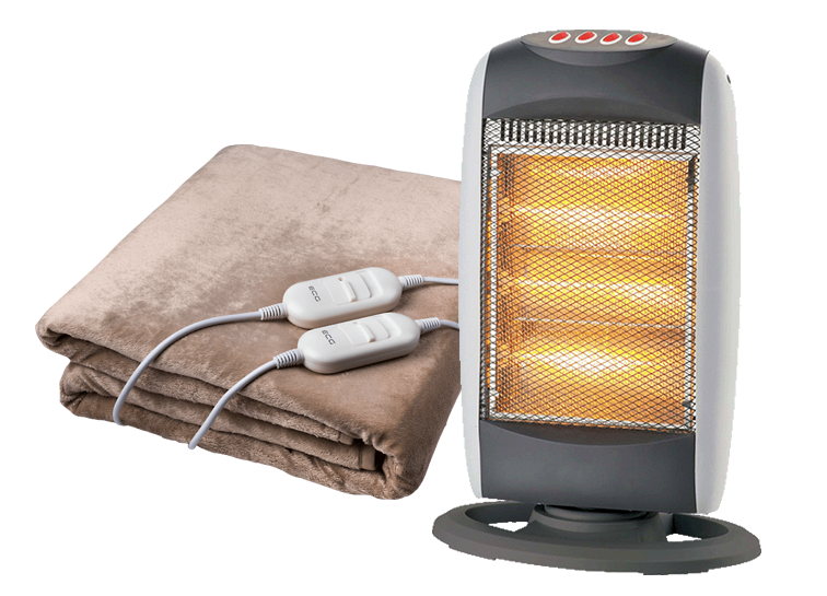 A blanket and a heater on a white background