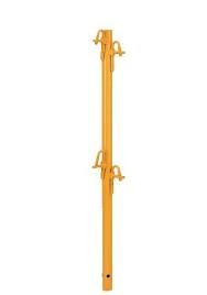 Yellow adjustable steel shoring post with hooks, likely for construction support.