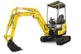 Yellow Yanmar mini excavator on tracks, with a black bucket.