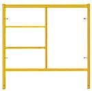 Yellow steel scaffolding frame with horizontal and vertical supports.