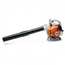 Orange and white handheld leaf blower with black nozzle.