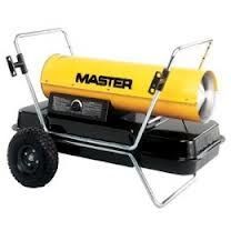 Yellow Master kerosene space heater on wheels.