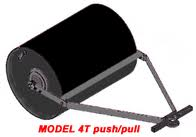 Black lawn roller with gray frame, labeled 