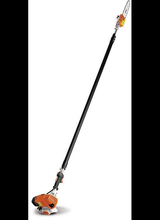 Orange and black STIHL pole saw for trimming trees.