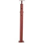 Red adjustable steel support post on white background.