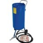 Blue sandblaster with a handle and wheels.