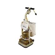 Floor sander with beige body, tan dust bag.