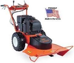 Orange and black self-propelled brush cutter, with American flag, 