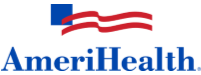 AmeriHealth logo with a blue square in the top left and red and white stripes resembling a waving American flag.