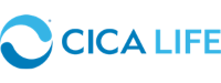 Logo for CICA LIFE with a blue, stylized swirl within a circle. The text 