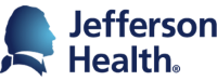 Logo of Jefferson Health: A blue silhouette of Thomas Jefferson's profile with the words 