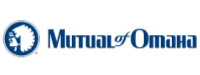 Mutual of Omaha logo with a blue circle containing a Native American profile, and the company name in blue text.