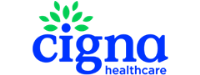 Cigna healthcare logo with a blue wordmark and a green leafy design.