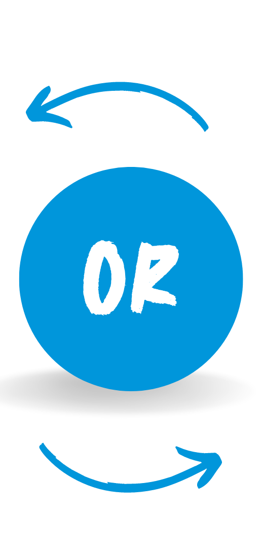 A blue circle with the word or written on it