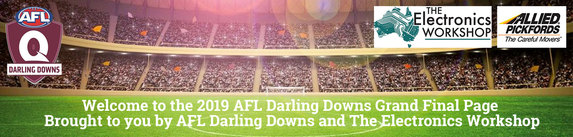 An ad for afl darling downs grand final page brought to you by afl darling downs and the electronic workshop