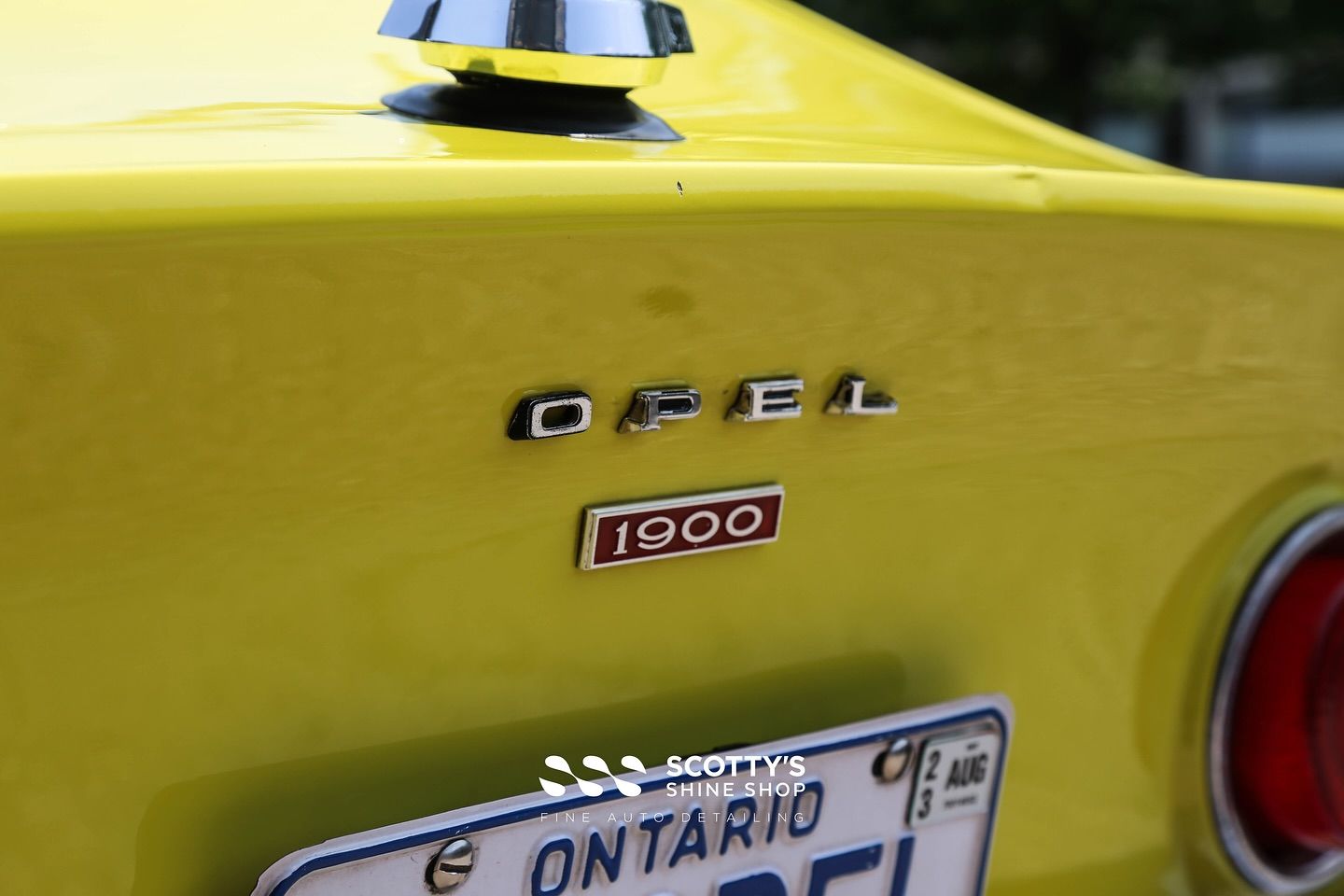 1970 Opel GT Paint Correction , Modesta BC-X Ceramic Coating rear emblem close up London, Canada