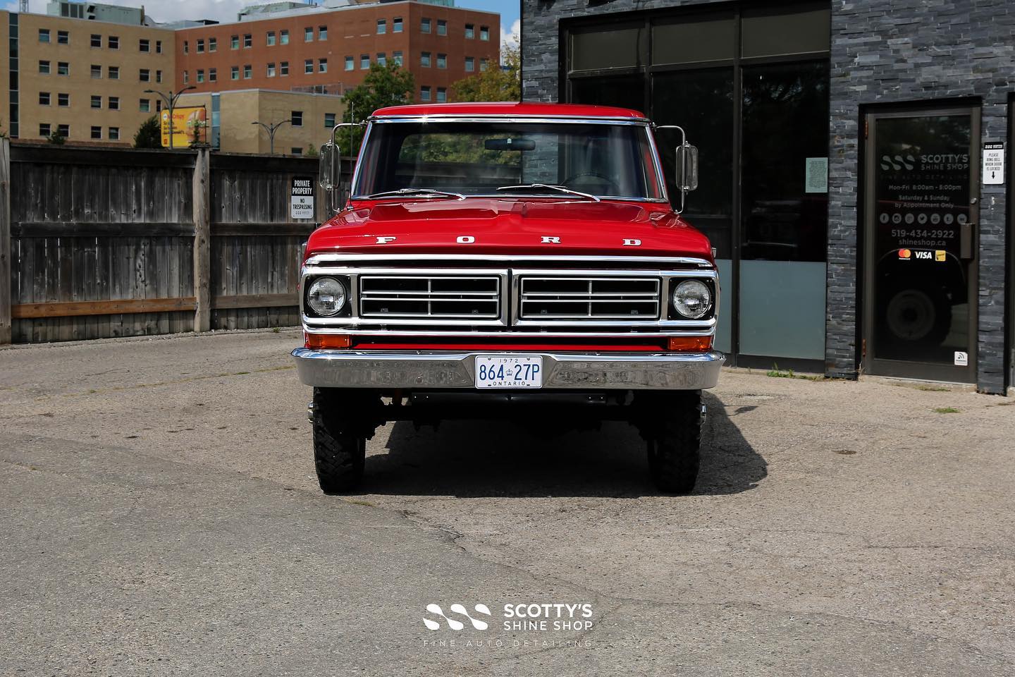 1972 Ford F250 Ranger XLT Paint Correction and Gtechniq Crystal Serum Ultra Ceramic Paint Coating front end view London, ON