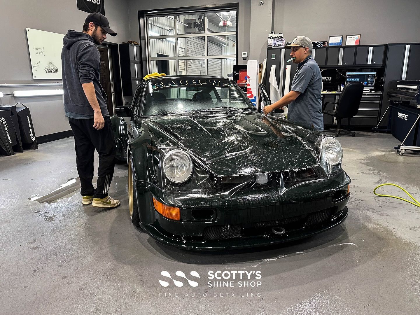 1990 Porsche 911 Carrera 2 RWB at the shop for custom install with our PREMIUM Suntek Ultra paint pr