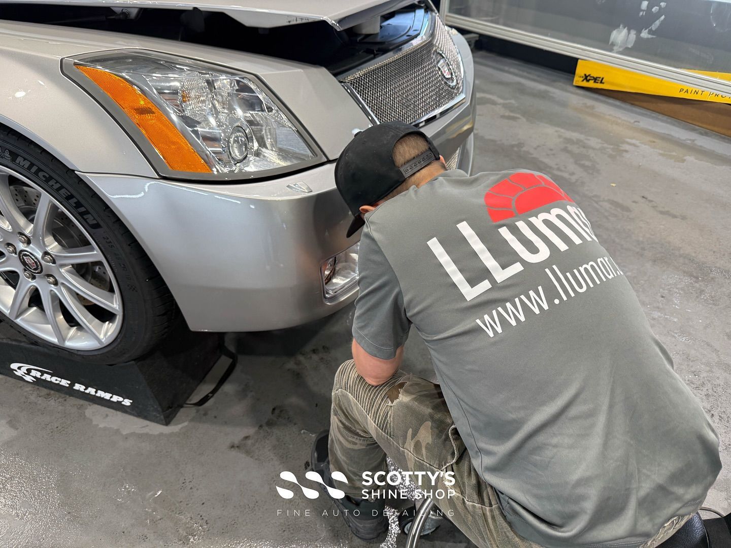 2008 Cadillac XLR-V Premium Suntek Ultra Paint Protection Film front end installation close up London, Ontario Canada