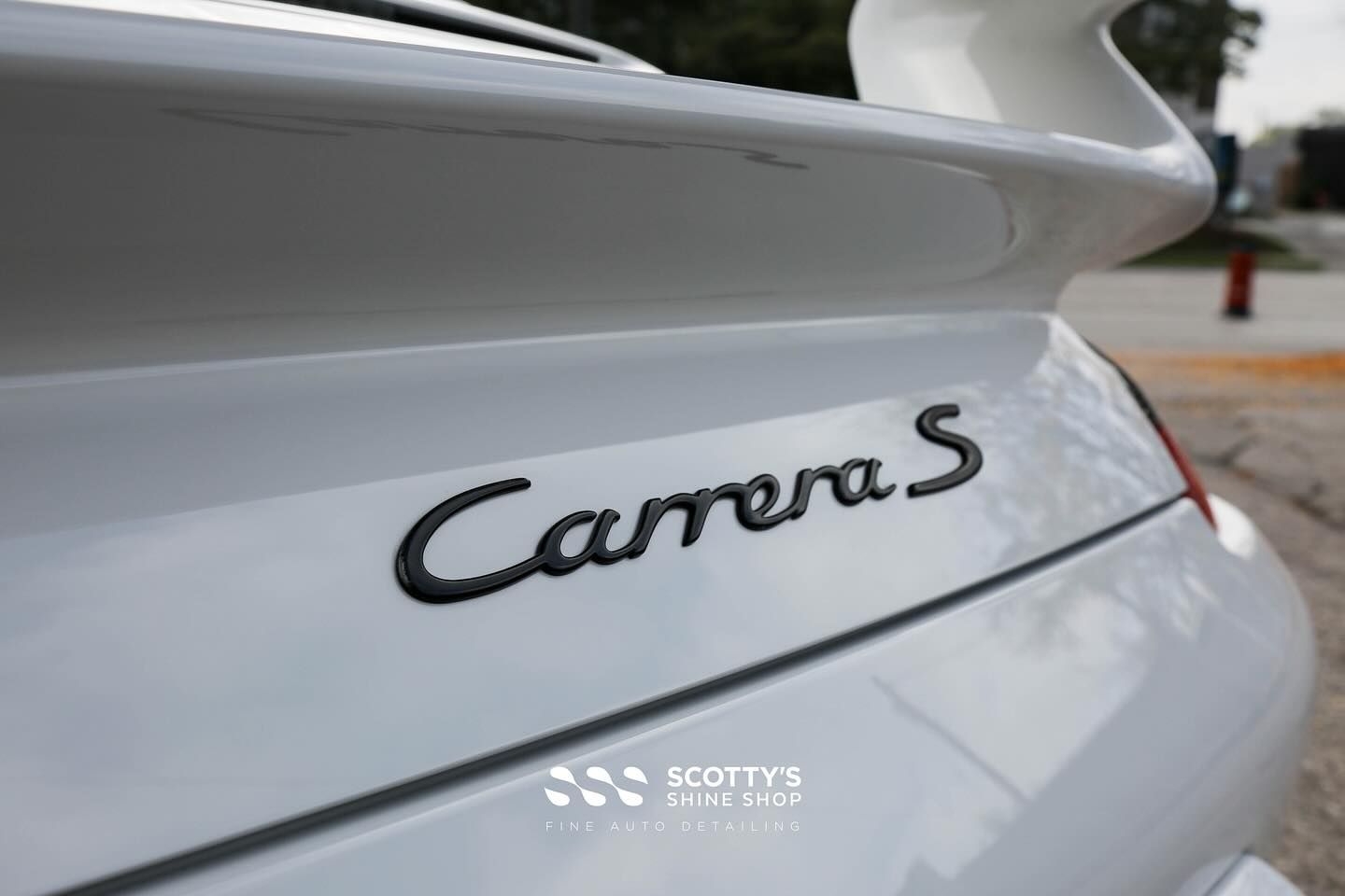 2008 Porsche 911 Carrera S Xpel Prime XR Ceramic Window Film, Full Paint Correction and Xpel Fusion Paint & PPF Ceramic Coating rear emblem close up London, ON