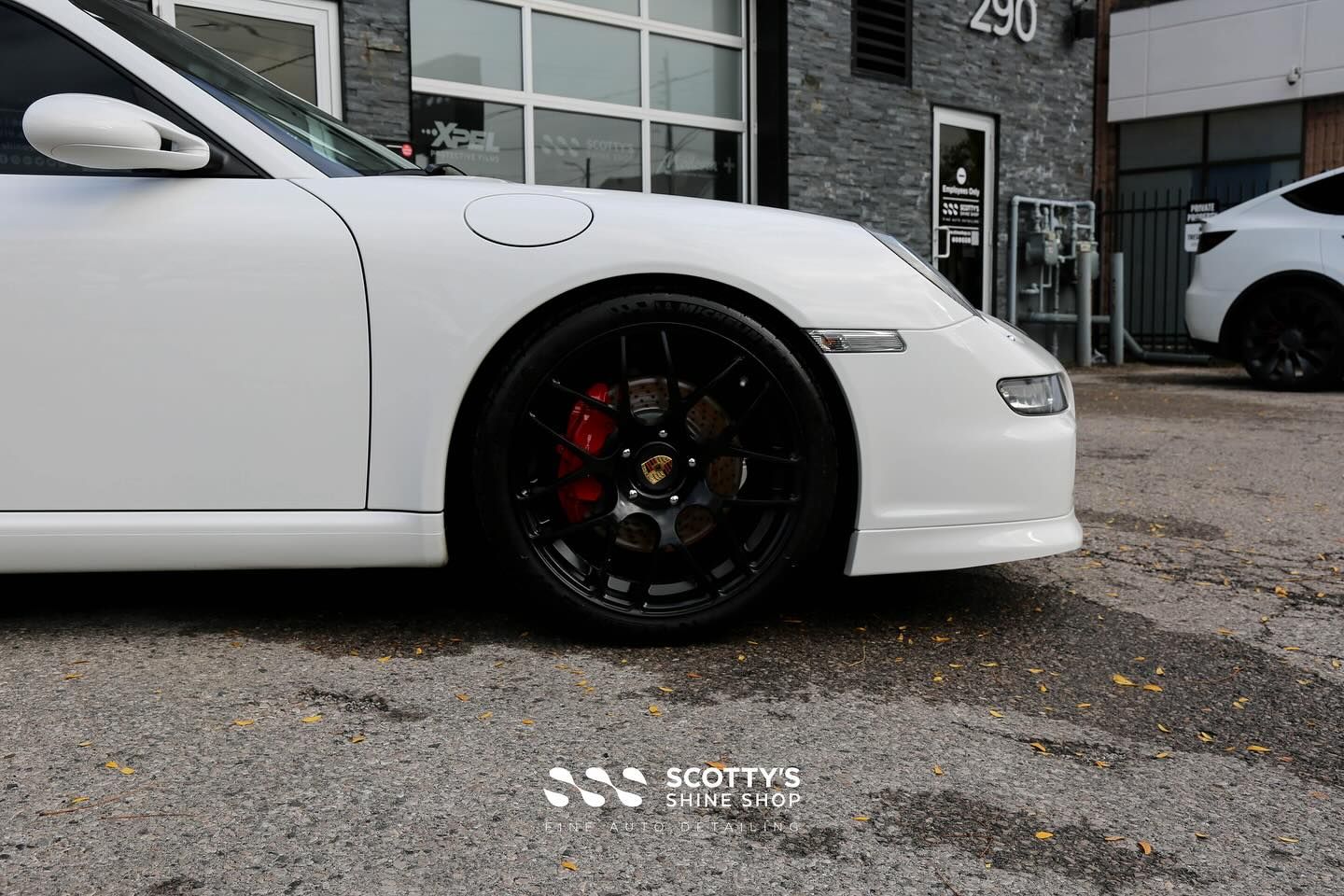 2008 Porsche 911 Carrera S Xpel Prime XR Ceramic Window Film, Full Paint Correction and Xpel Fusion Paint & PPF Ceramic Coating front wheel close up London, ON