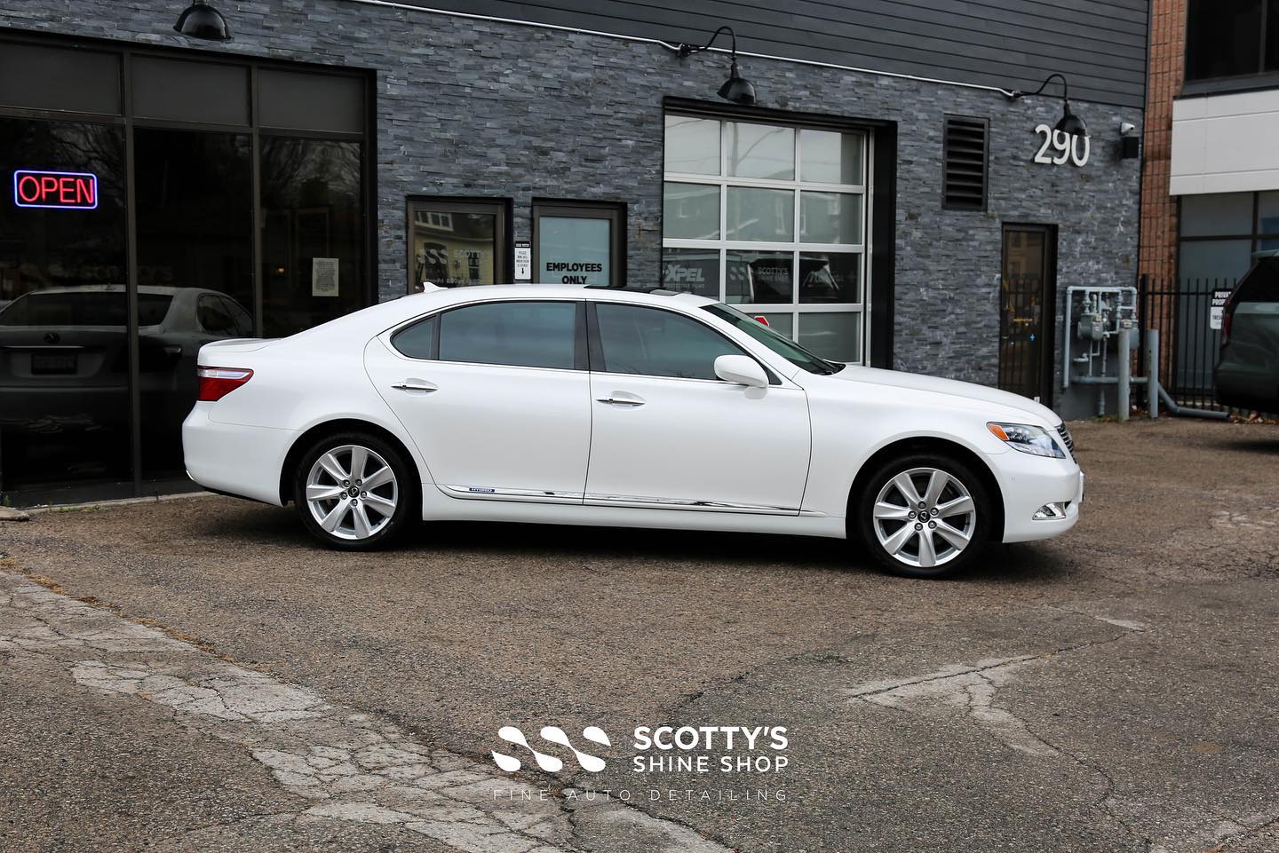 2009 Lexus LS600HL Full Detail, Headlight Protection with Xpel PPF, and Xpel Prime XR Window Tint side view London, Ontario