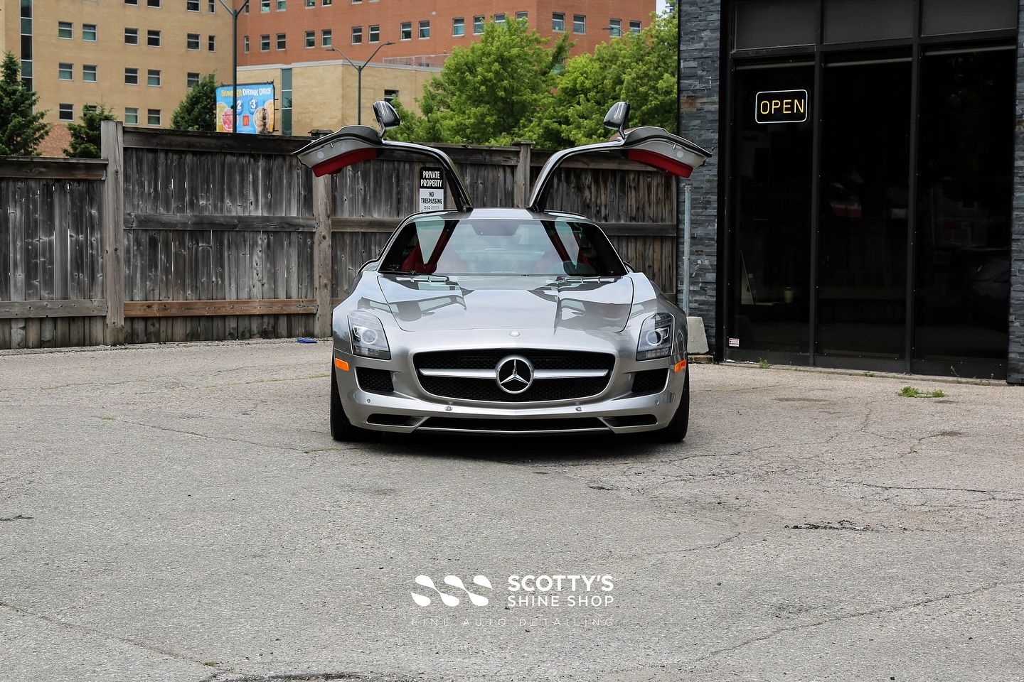 2011 Mercedes-Benz SLS AMG Premium SunTek Ultra Paint Protection Film front end view doors open London, Ontario