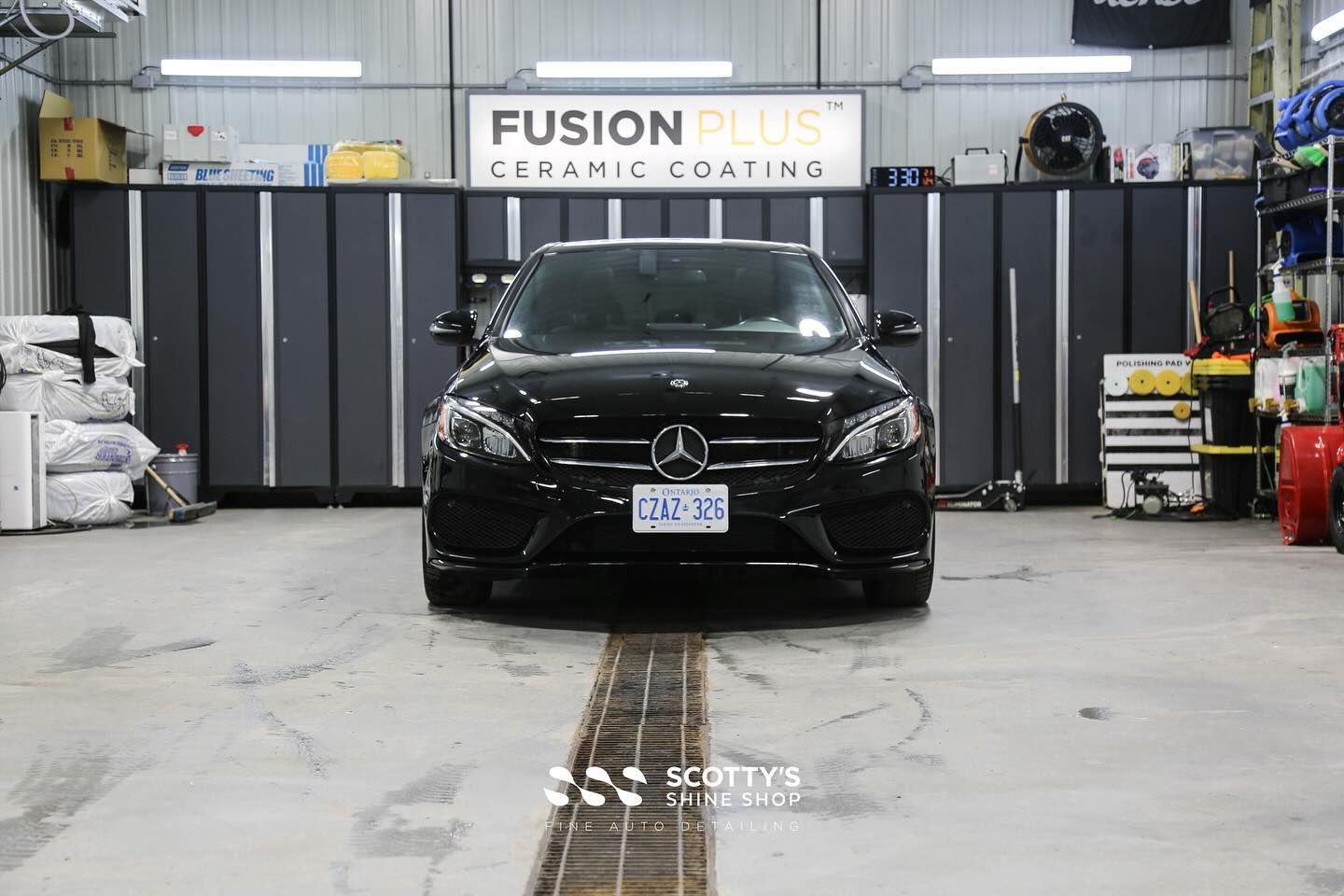 2017 Mercedes C300 4Matic Paint Correction, Paint Touch Up, Full Front End Paint Protection Film and Xpel Fusion Premium Ceramic Coating front end view London, Ontario Canada