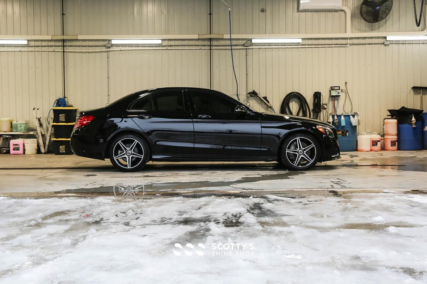 2017 Mercedes C300 4Matic Paint Correction, Paint Touch Up, Full Front End Paint Protection Film and Xpel Fusion Premium Ceramic Coating side view London, Ont