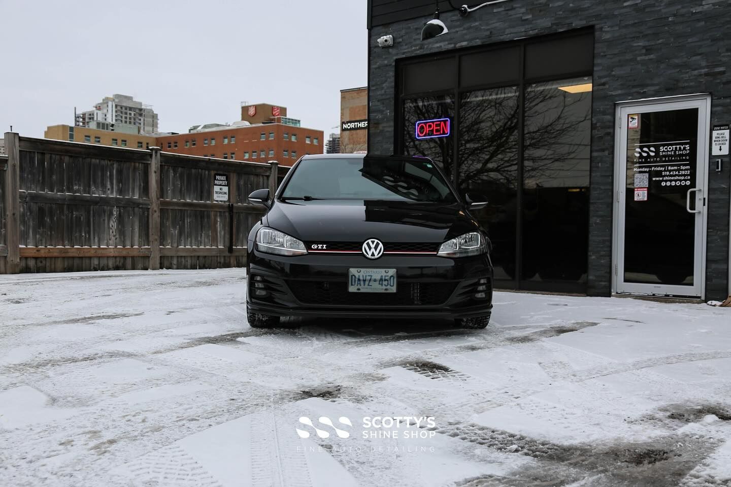 2018 VW Golf GTI Paint Correction, Xpel Fusion Premium Ceramic Coating and Xpel Prime CS Window Tint front end view London, ON Canada