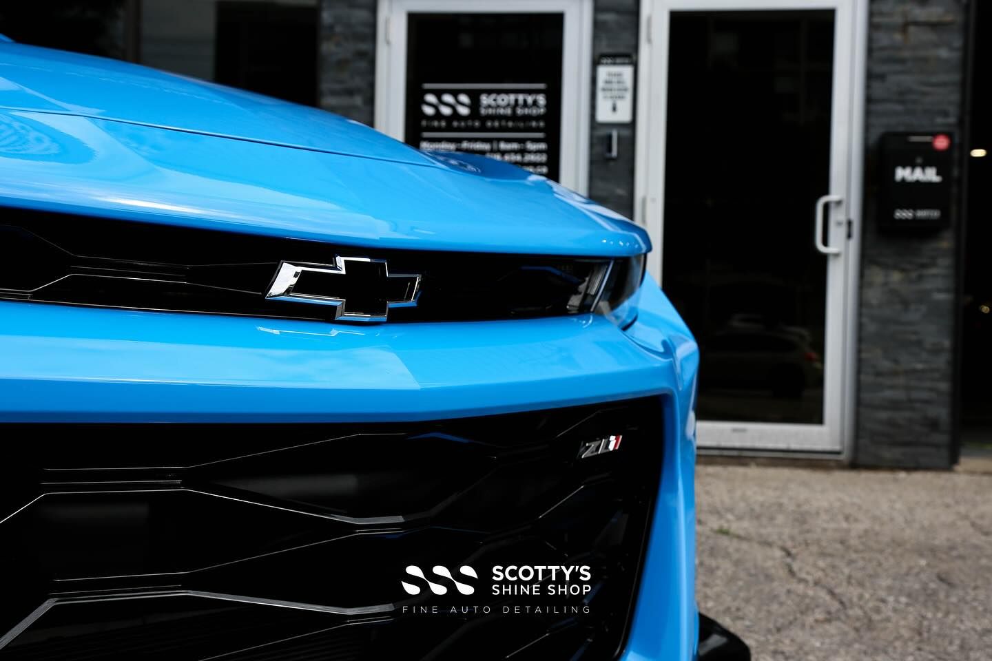 2022 Chevrolet Camaro ZL1 Paint Correction and Modesta BC-04 Nano Titanium Glass Coating front end close up London, Ont