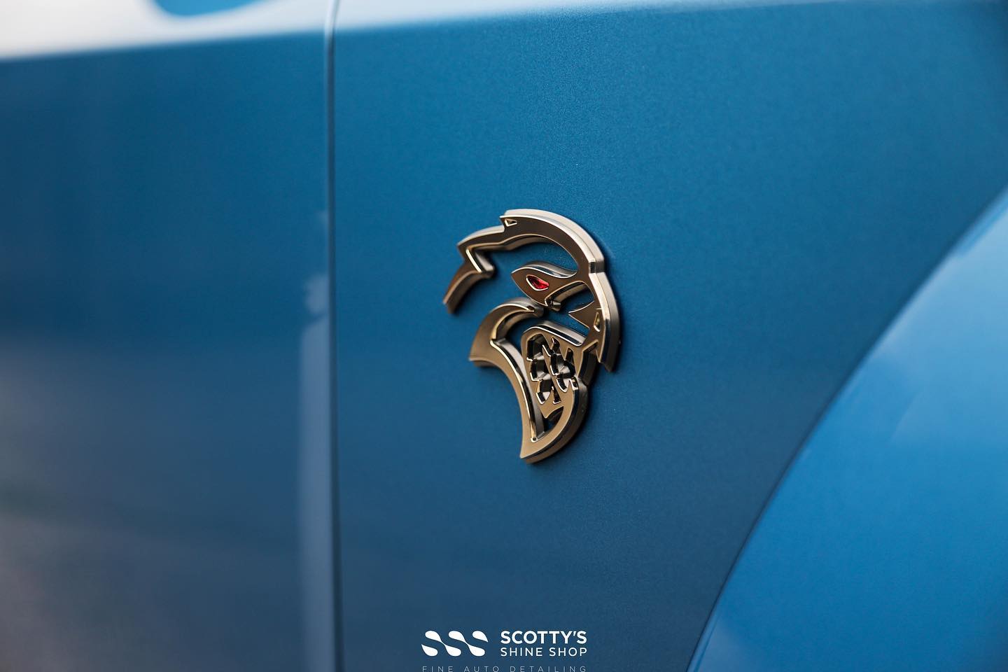 2022 Dodge Challenger SRT Super Stock Xpel Ultimate Plus Paint Protection Film, Xpel Prime XR Plus Window Tint, Paint Correction, Gtechniq Crystal Serum Ultra Ceramic Paint Coating  emblem close up London Ontatio