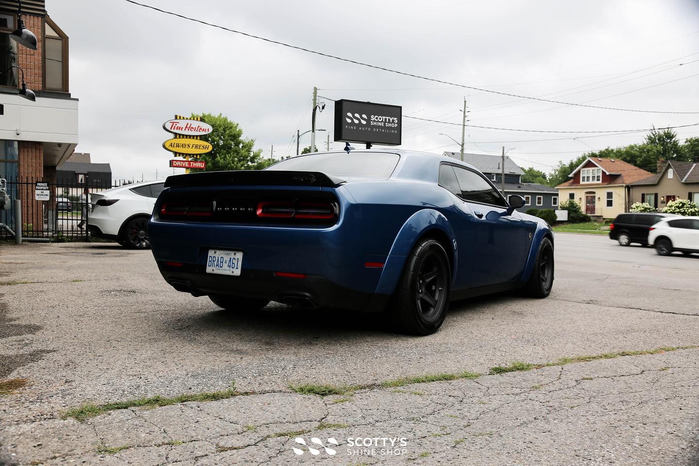 2022 Dodge Challenger SRT Super Stock Xpel Ultimate Plus Paint Protection Film, Xpel Prime XR Plus Window Tint, Paint Correction, Gtechniq Crystal Serum Ultra Ceramic Paint Coating rear view London Ontario
