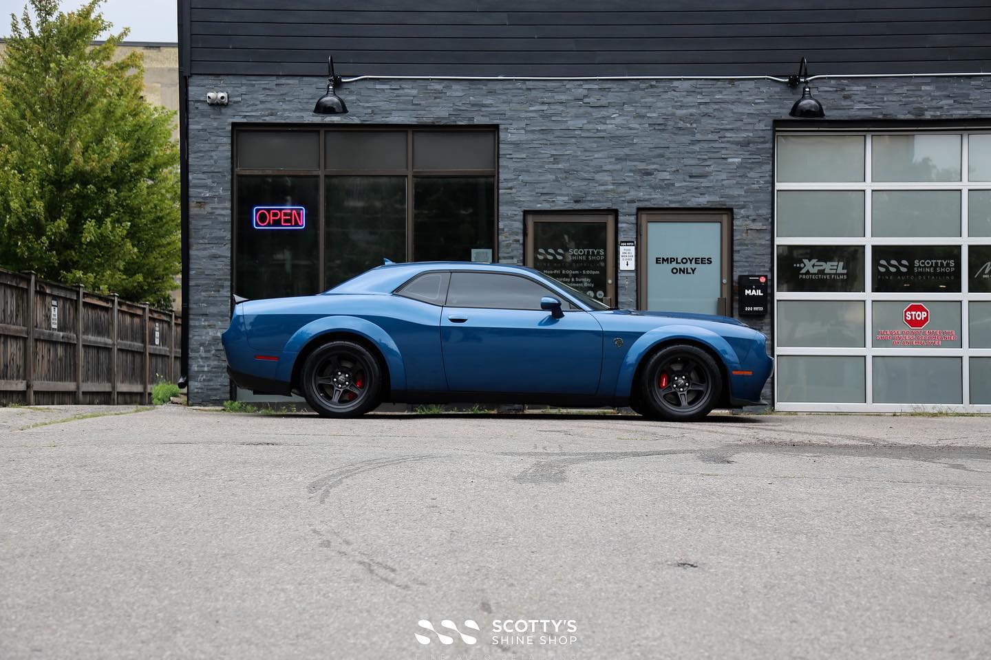2022 Dodge Challenger SRT Super Stock Xpel Ultimate Plus Paint Protection Film, Xpel Prime XR Plus Window Tint, Paint Correction, Gtechniq Crystal Serum Ultra Ceramic Paint Coating side view London ON