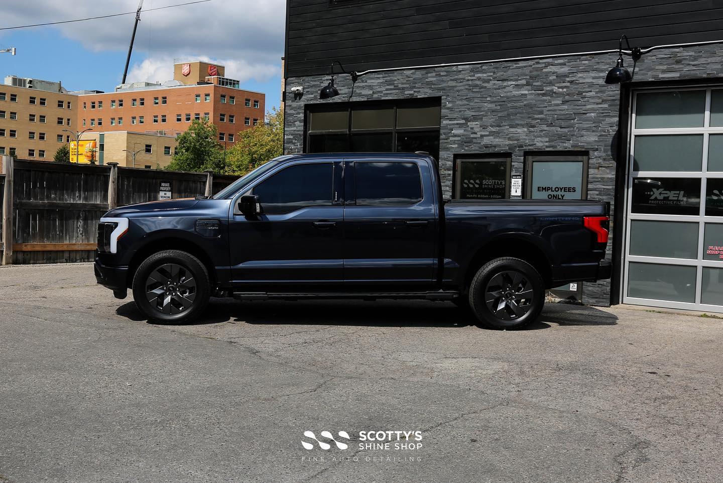 2022 Ford Lightning Xpel Ultimate Plus Paint Protection Film, Prime XR Plus Ceramic Window Film and Gtechniq Crystal Serum Ultra Ceramic Coating side view London, Ontario