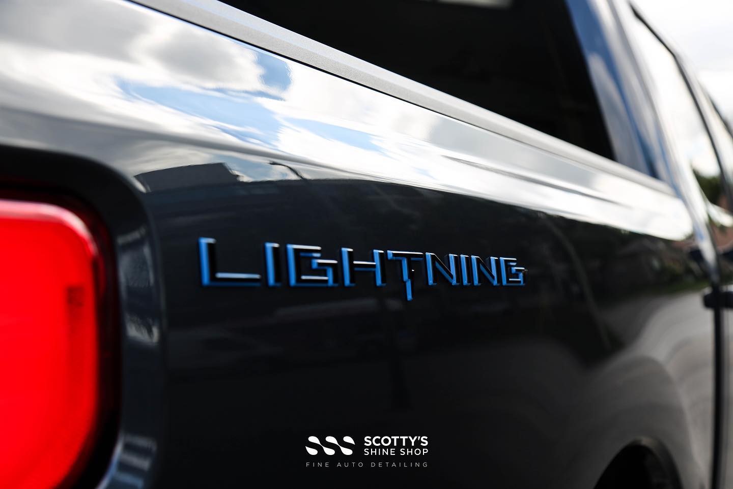 2022 Ford Lightning Xpel Ultimate Plus Paint Protection Film, Prime XR Plus Ceramic Window Film and Gtechniq Crystal Serum Ultra Ceramic Coating emblem close up London, Ontario