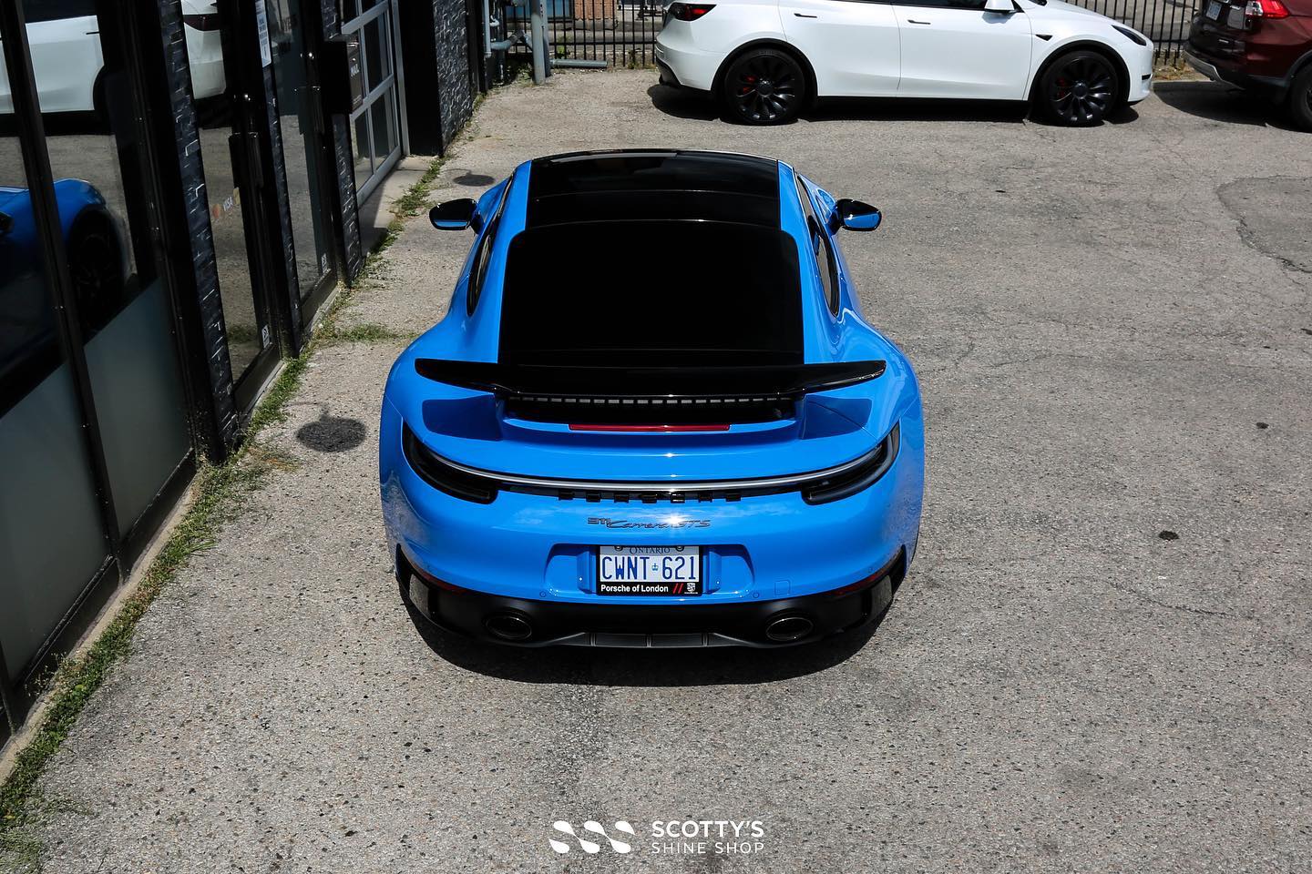 2022 Porsche 911 Carrera GTS Xpel Ultimate Plus paint protection film, XR Plus ceramic window tint Gtechniq Crystal Serum Ultra ceramic coating rear view London ON