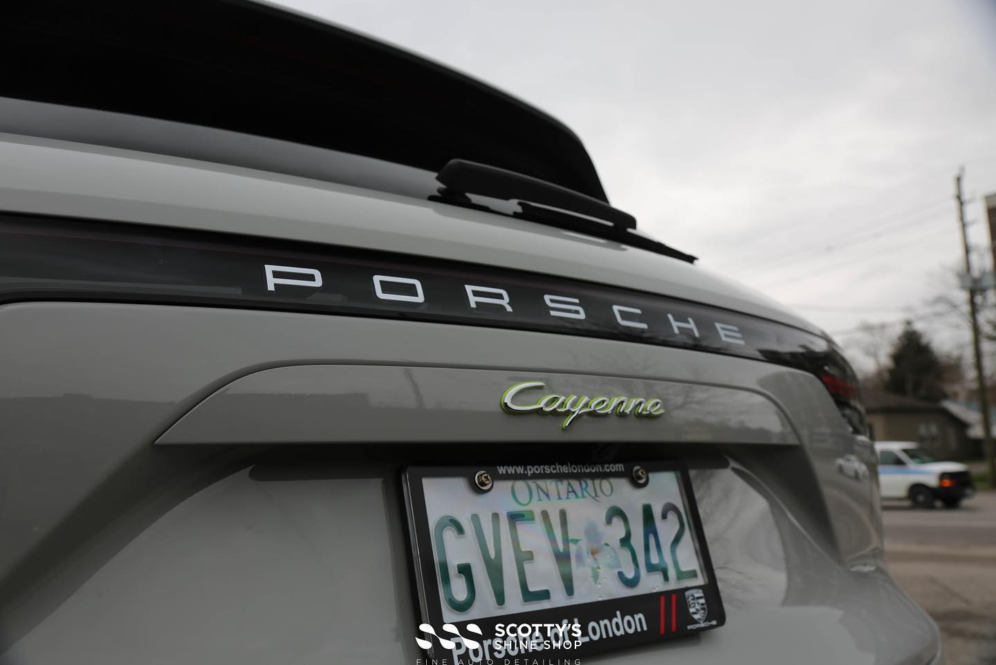 2022 Porsche Cayenne E-hybrid Xpel Ultimate Plus paint protection film rear close up London ON