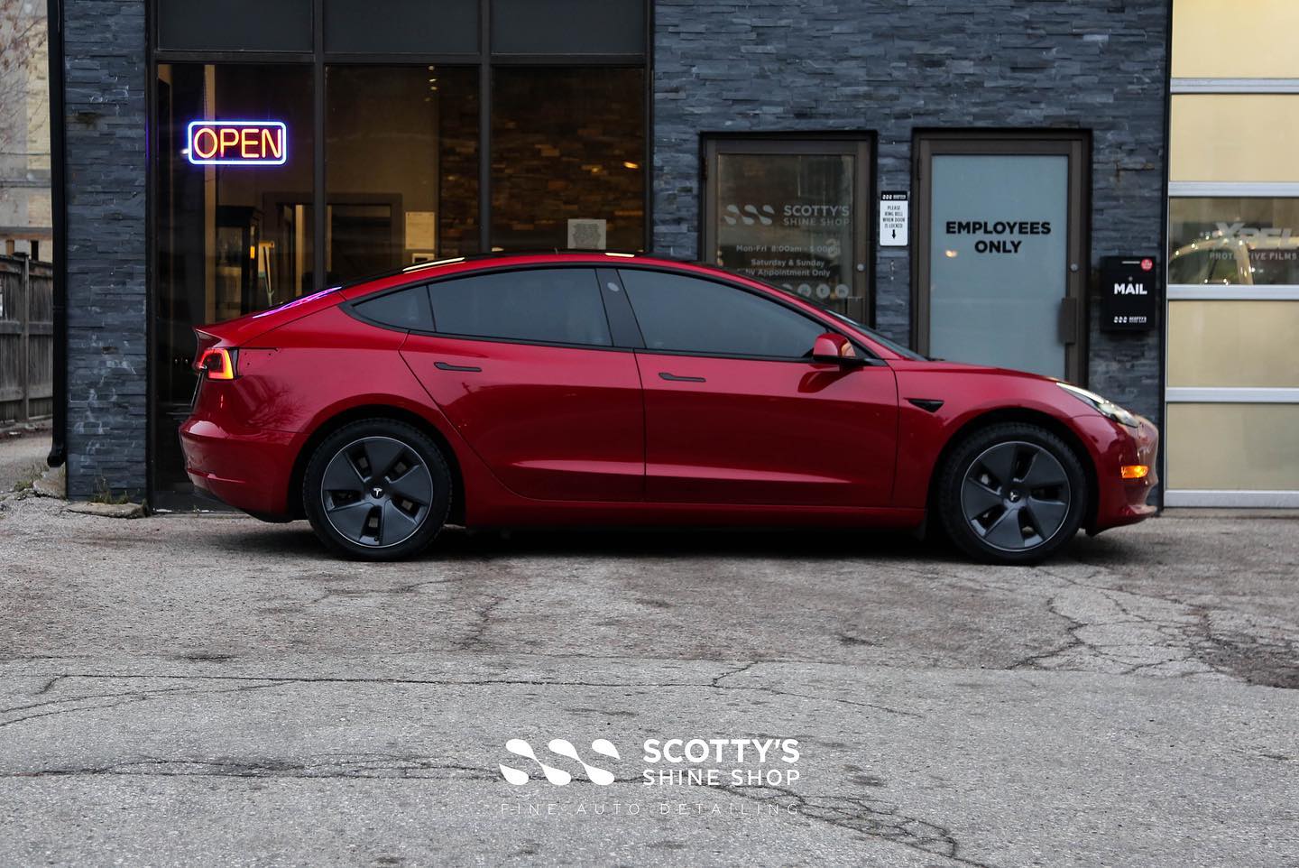 2022 Tesla Model 3 Paint Correction, Ceramic Coating and Xpel Prime XR+ Window Tint side view London, ON