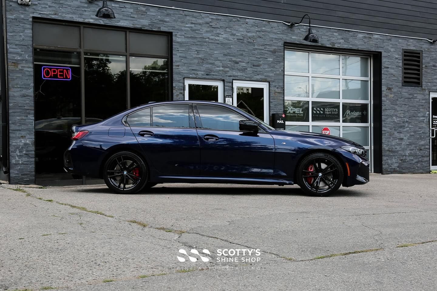 2023 BMW M340i Xpel Ultimate Plus Paint Protection Film, Xpel Prime XR Plus Ceramic Window Tint and Ceramic Coatings side view London, Ontario