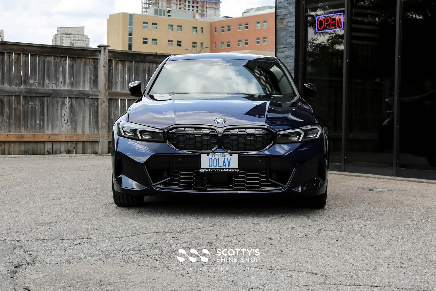 2023 BMW M340i Xpel Ultimate Plus Paint Protection Film, Xpel Prime XR Plus Ceramic Window Tint and Ceramic Coatings front end view London, Canada