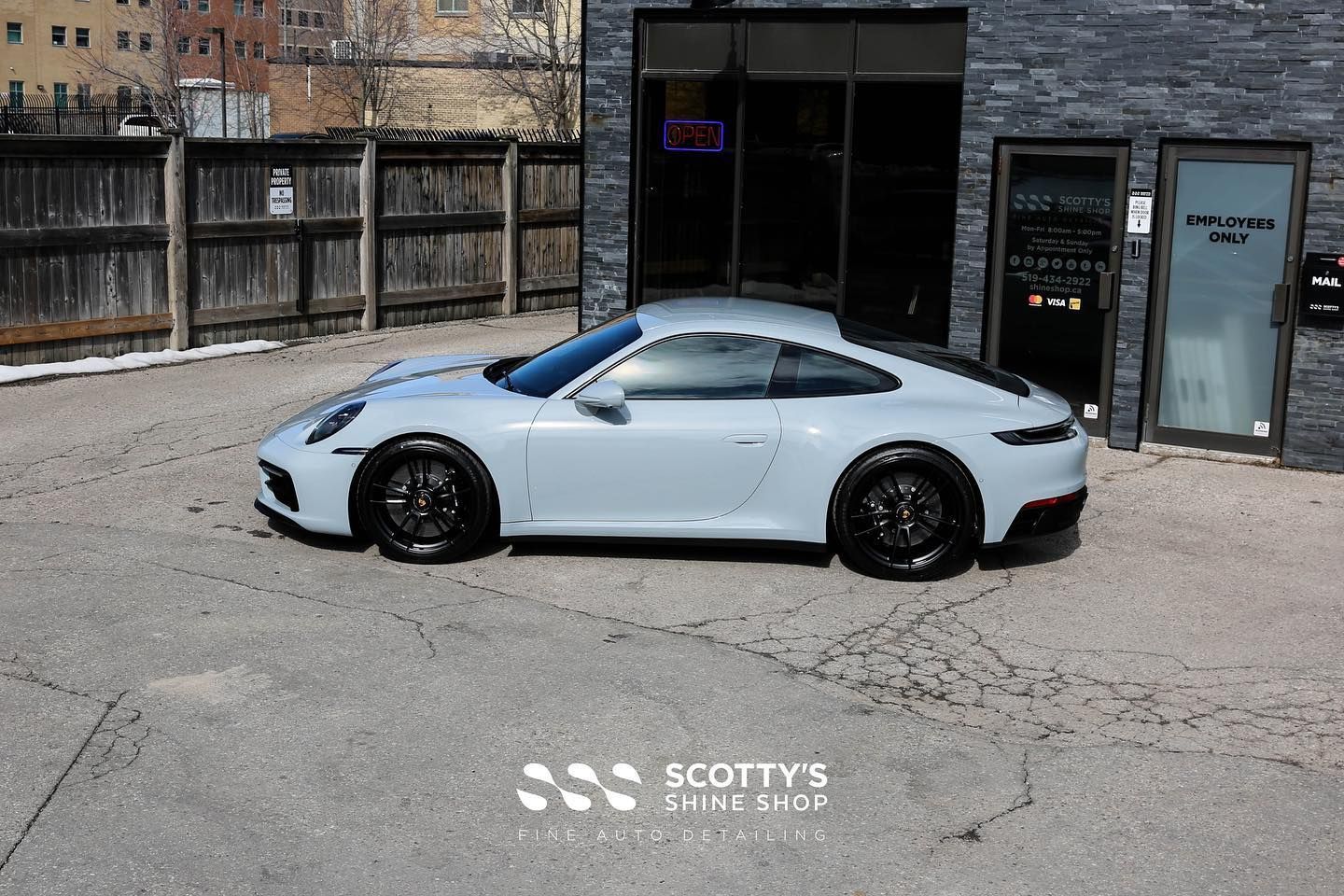 2023 Porsche 911 Carrera 4 GTS Xpel Ultimate Plus PPF, Xpel Prime XR Plus Ceramic Window Tint, Modesta BC-04 Nano-Titanium Glass Coating, Exterior Glass Coating side view London, ON