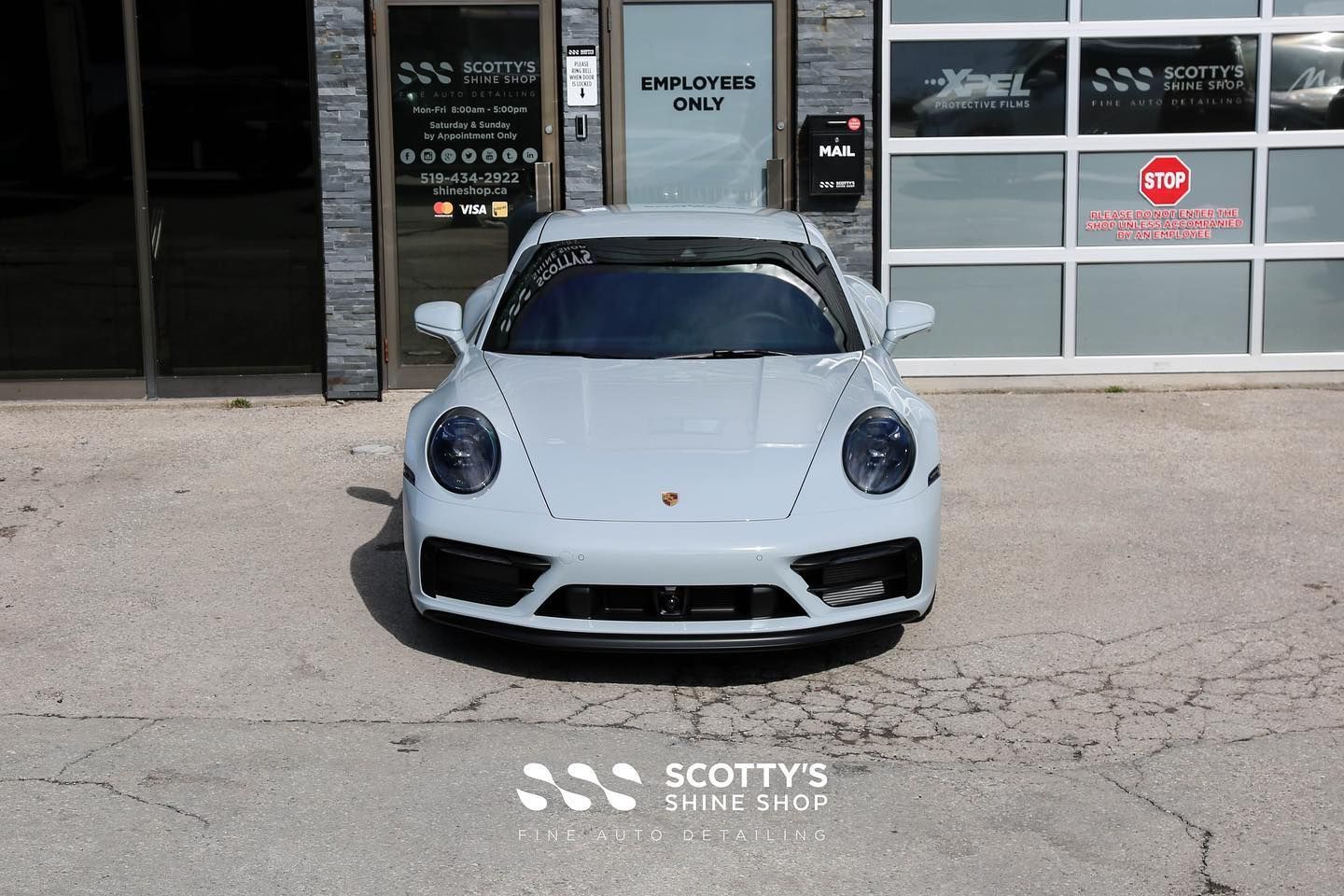 2023 Porsche 911 Carrera 4 GTS Xpel Ultimate Plus PPF, Xpel Prime XR Plus Ceramic Window Tint, Modesta BC-04 Nano-Titanium Glass Coating, Exterior Glass Coating front end view London, ON