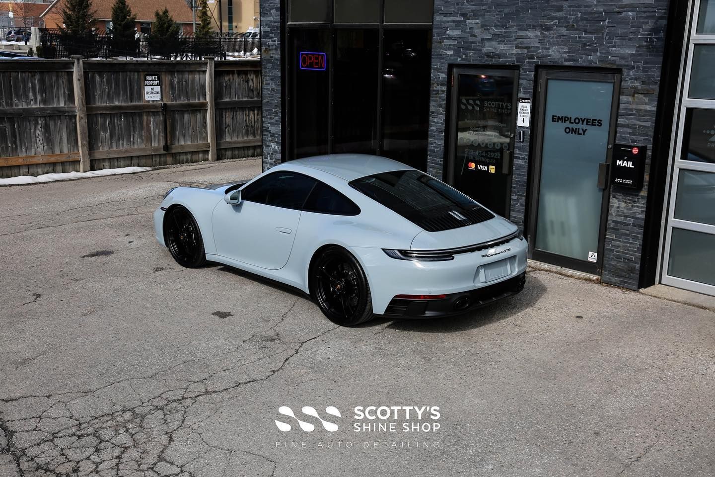 2023 Porsche 911 Carrera 4 GTS Xpel Ultimate Plus PPF, Xpel Prime XR Plus Ceramic Window Tint, Modesta BC-04 Nano-Titanium Glass Coating, Exterior Glass Coating rear view from above London, ON
