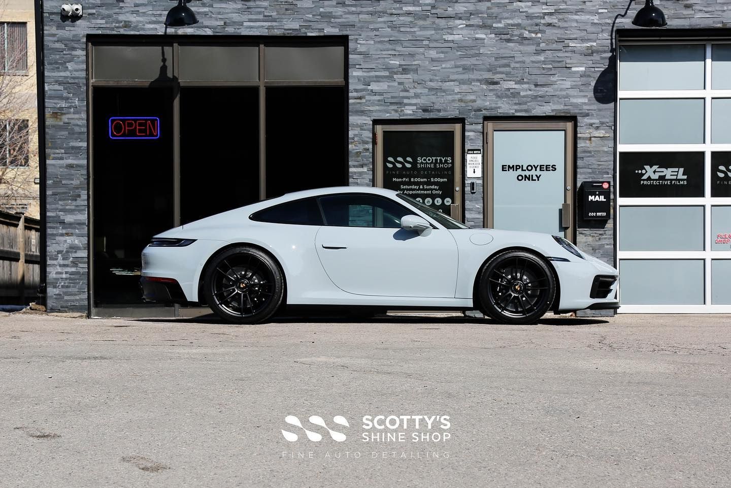 2023 Porsche 911 Carrera 4 GTS Xpel Ultimate Plus PPF, Xpel Prime XR Plus Ceramic Window Tint, Modesta BC-04 Nano-Titanium Glass Coating, Exterior Glass Coating side view London, ON