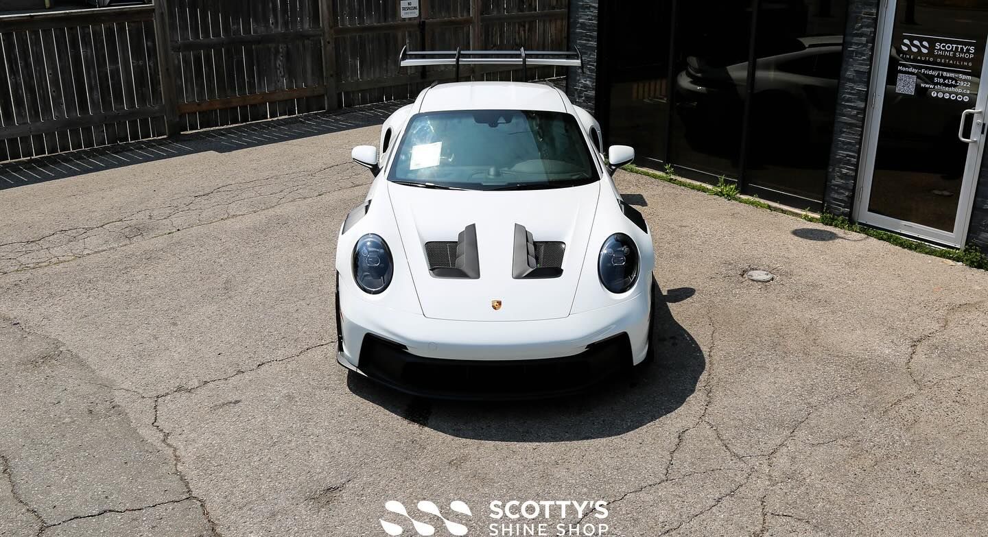 2023 Porsche 911 GT3RS Full Body Paint Protection with Xpel Ultimate Plus Paint Protection Film and Xpel Prime Window Tint aerial view London, ONT