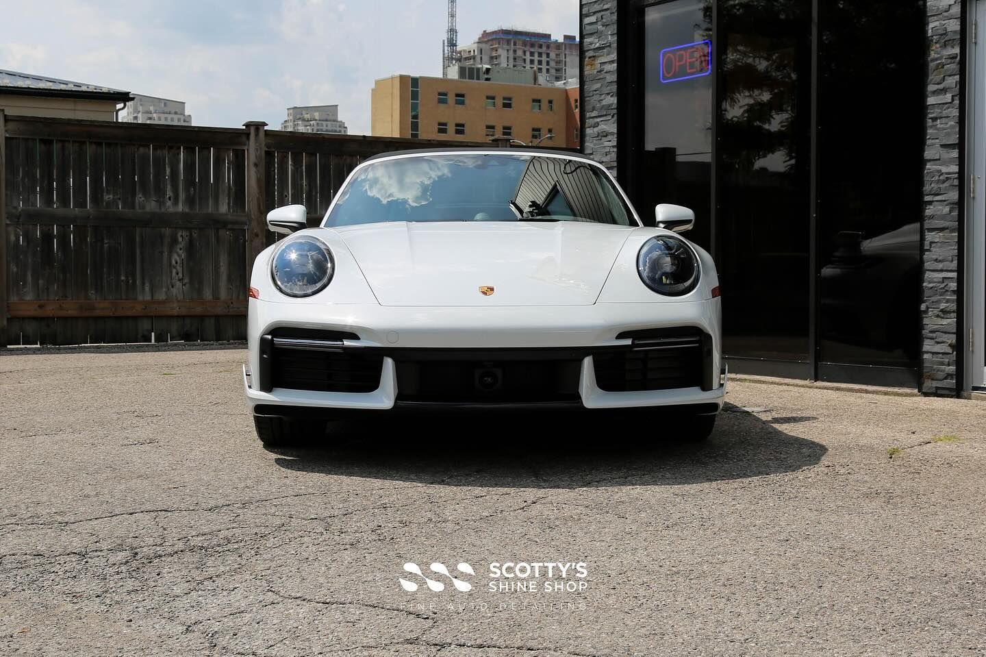 2023 Porsche 911 Turbo Cabriolet Xpel Ultimate Plus Paint Protection Film, Xpel Prime XR Plus Window Tint and Xpel Fusion Ceramic Coating front end view London, ON